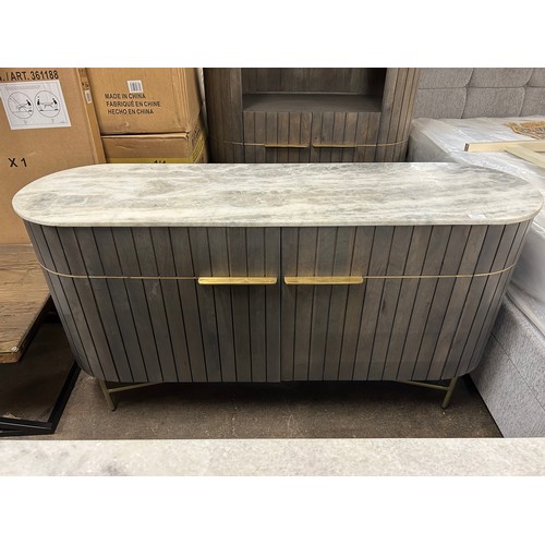 3120 - A mango wood and marble sideboard * This lot is subject to Vat