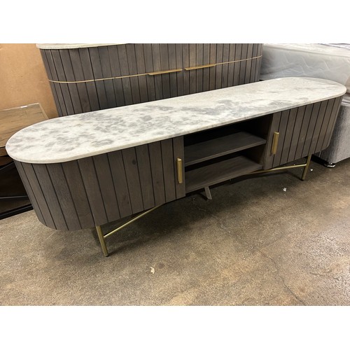 3121 - A mango wood and marble tv unit * This lot is subject to Vat