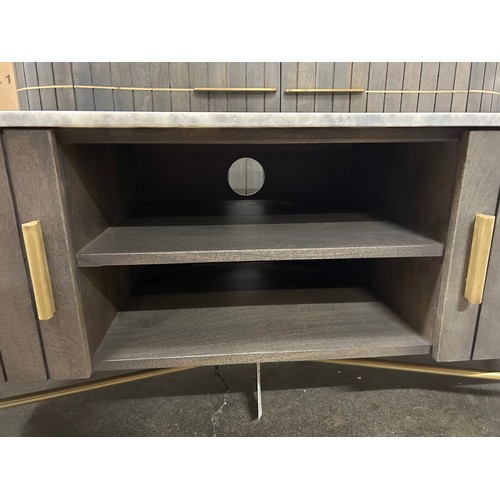 3121 - A mango wood and marble tv unit * This lot is subject to Vat