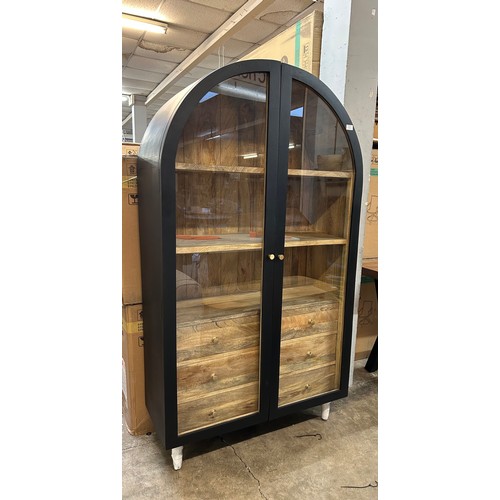 3130 - Iconic mango wood 2 door, 3 drawer glass Display Cabinet *This lot is subject to VAT