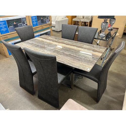 3180 - A marble dining table with six chairs - (Marked Tabletop)