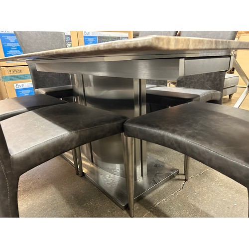 3180 - A marble dining table with six chairs - (Marked Tabletop)