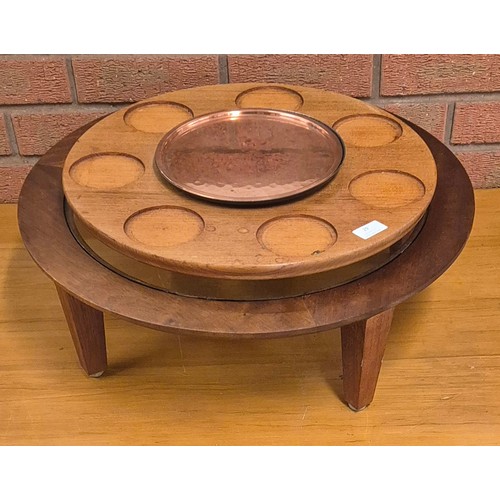 29 - A Danish teak and glass topped stand and a teak lazy Susan