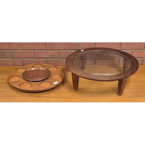 29 - A Danish teak and glass topped stand and a teak lazy Susan