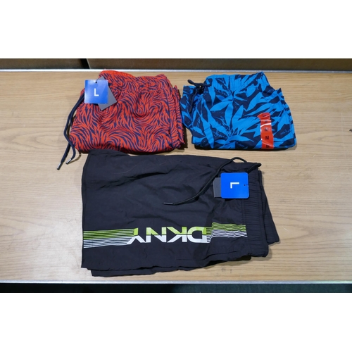 6039 - DKNY mens swimming shorts x 18 in blue, red and black. Various sizes with tags (340-73888) *This lot... 