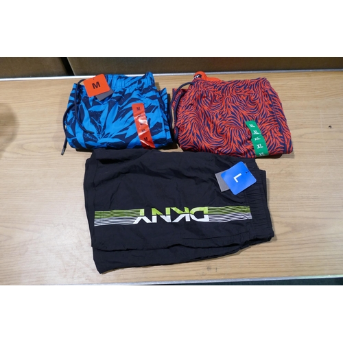 6043 - DKNY mens swimming shorts x 18 in blue, red and black. Various sizes with tags (340-73888) *This lot... 