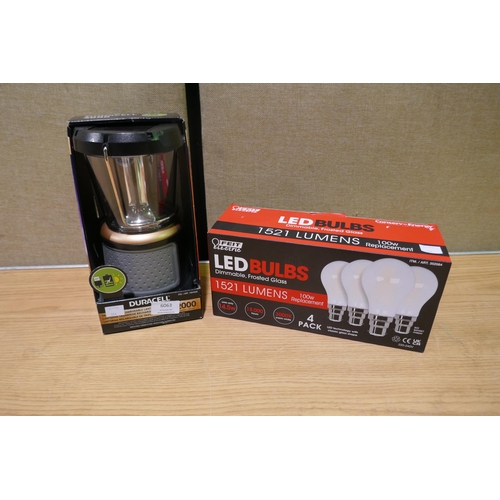 6063 - Feit A60 100W Dimmable Bulbs and a Duracell 2000 Led Lantern (340-198,224 *This lot is subject to Va... 