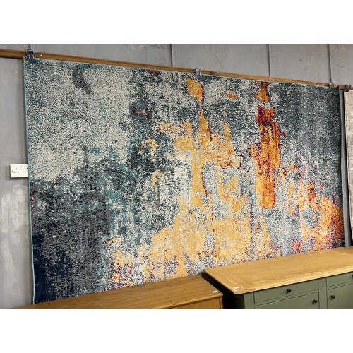 3051 - A gold blue distressed living room rug 200 x 290cm