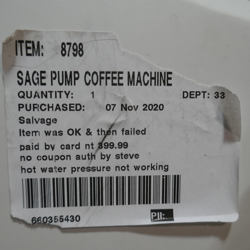 6121 - Sage Pump Coffee Machine with box, Original RRP £449.99 + Vat (340-117) *This lot is subject to Vat