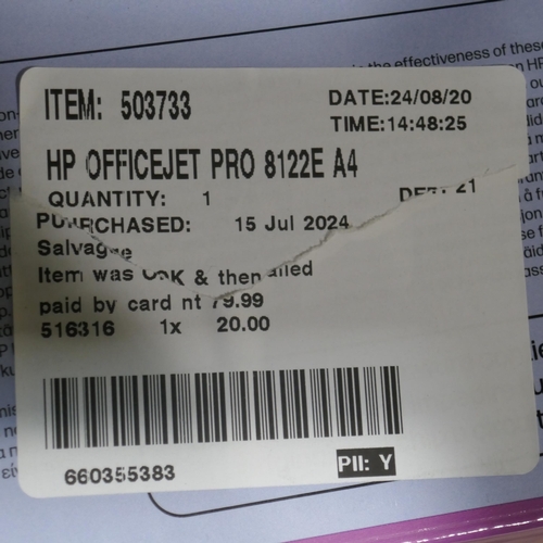 6122 - Hp officejet Pro 8122E Printer with box (340-138) *This lot is subject to Vat