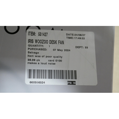 6131 - Iris Woozoo White Desk Fan with remote and box  (340-214) *This lot is subject to Vat