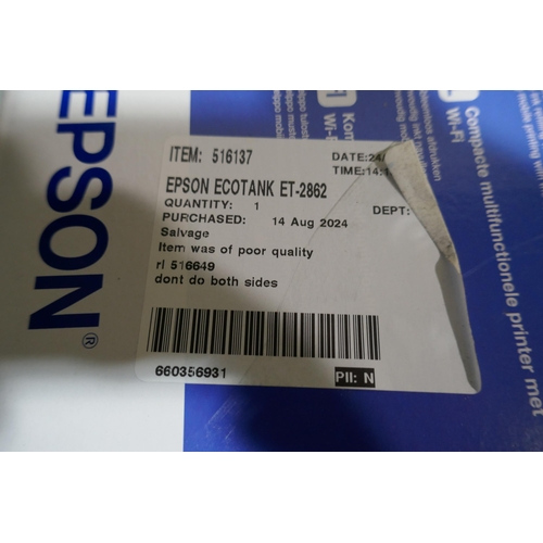 6214 - Epson Ecotank Et-2862 Printer with box, power lead and ink bottles, Original RRP £139.99 + Vat (340-... 