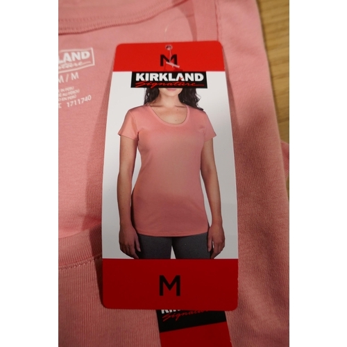 6037 - Kirkland ladies Pima Cotton T-shirts x 21 in pink, white and black. Various sizes with tags (340-783... 