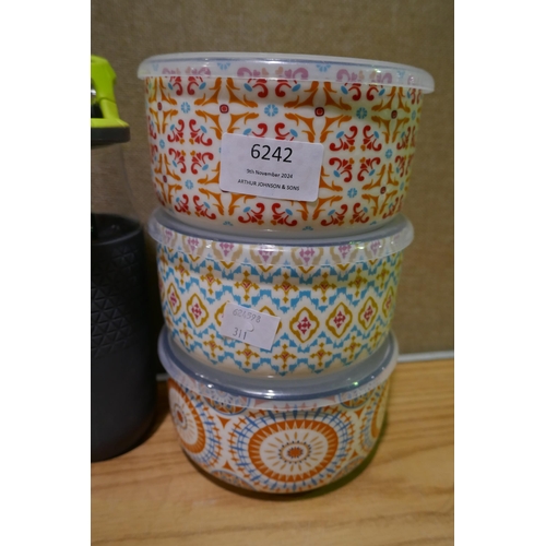 6242 - Three Zulu Water Bottles And Three Microwavable Bowls with Lids (340-306,311) *This lot is subject t... 