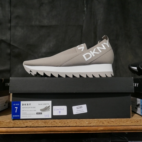 6289 - DKNY Ashton slip-on trainer in warm grey UK size 6 (340-73888) *This lot is subject to Vat