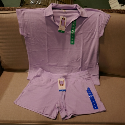 6309 - Weatherproof Vintage ladies lounge wear x 20 sets in purple. Comprising of polo shirt and shorts (5 ... 