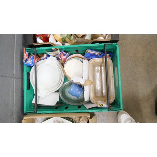 2305A - Eight boxes of assorted china, glass and household items