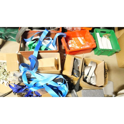 8015 - Over twentry boxes of assorted strapping, loops, rachet straps, clips and toggles.  Items in lot off... 