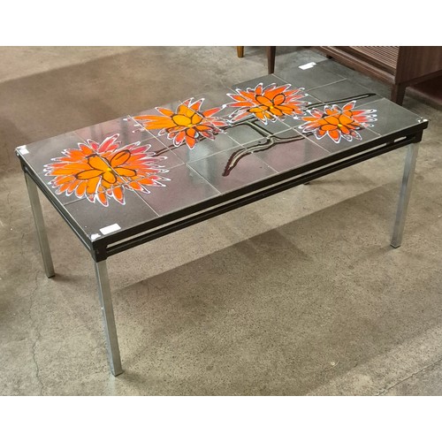 37 - A Belgian Belarti style chrome and tiled topped rectangular coffee table