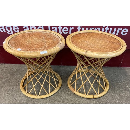 79 - A pair of Italian bamboo and rattan circular occasional tables