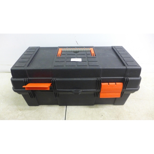 5004 - Two toolboxes including a Stanley knife, adjustable spanner, chisel, Workzone spirit level, tape, sc... 