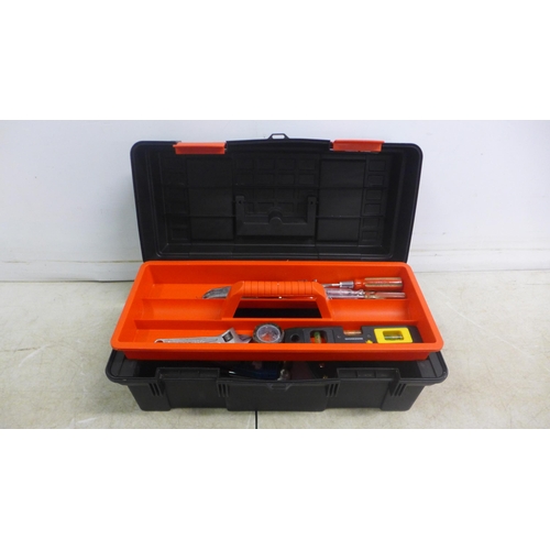 5004 - Two toolboxes including a Stanley knife, adjustable spanner, chisel, Workzone spirit level, tape, sc... 