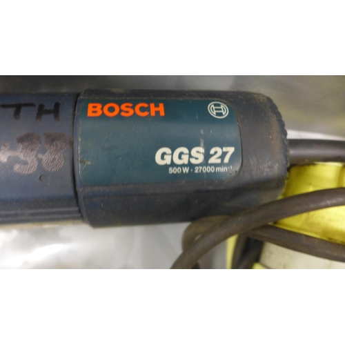 5036 - Three 110v power tools including a Makita 9741 wheel sander an ELU MOF96E 110v router and a Bosch GG... 