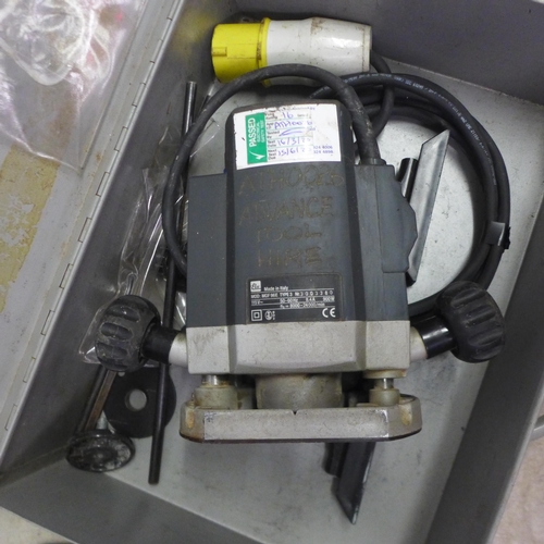 5036 - Three 110v power tools including a Makita 9741 wheel sander an ELU MOF96E 110v router and a Bosch GG... 