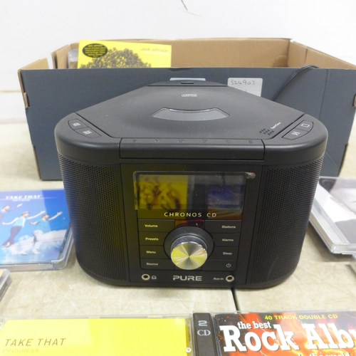 5058 - A pure Chronos CD series 2 midi CD player with 15 CDs including Adele, Kylie, Bon Jovi and Take That