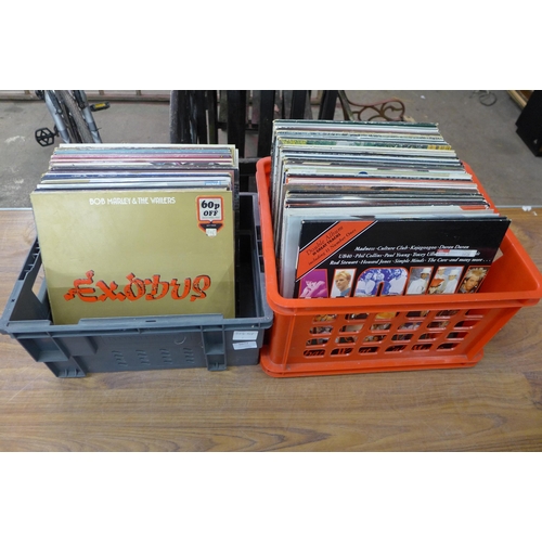 5077 - 2 boxes of various records including 1970s and 1980s pop and Reggae including Madonna, Duran Duran, ... 