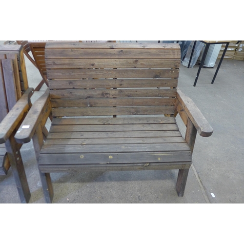 5122 - A hard wood garden bench and armchair