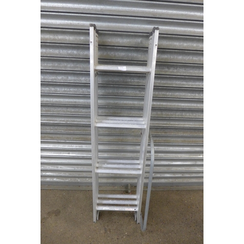 5130 - A triple 4 rung loft ladder with hand rail, with a set of Abru 5 rung aluminum A frame step ladders