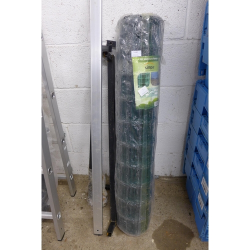 5160 - A roll of Simpa 10m PVC coated mesh fencing and a platform ladder