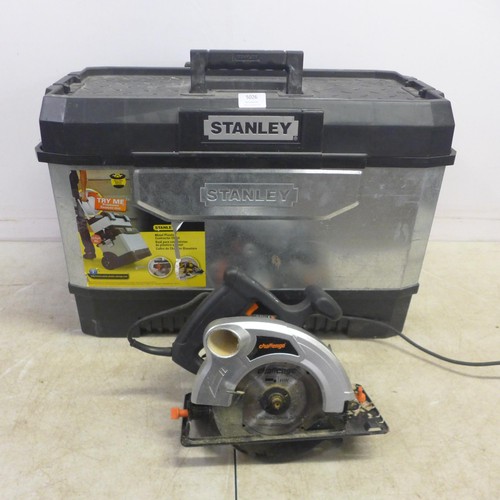 5026 - A Stanley trolley tool box with a Challenge MIY-HF-160 160mm circular saw