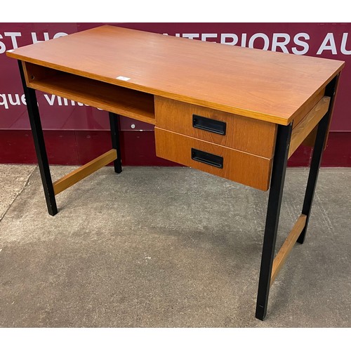 58 - A teak and black metal desk