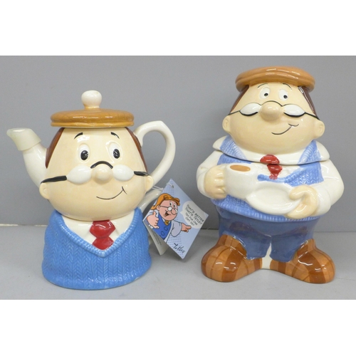 2002 - Two Tetley Gaffer characters in the form of a cookie jar and teapot and cup