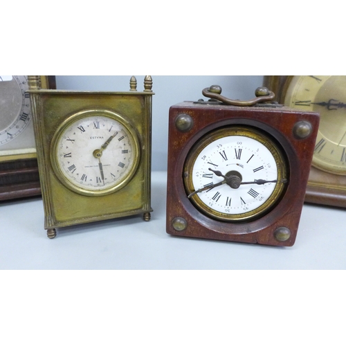 2008A - Four clocks, including an Elliott mantel clock retailed by HL Brown & Son, Sheffield