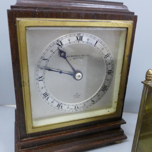 2008A - Four clocks, including an Elliott mantel clock retailed by HL Brown & Son, Sheffield