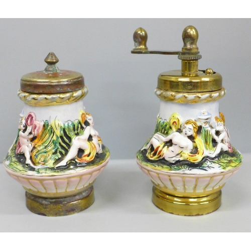 2048 - A Capodimonte salt pot and pepper grinder