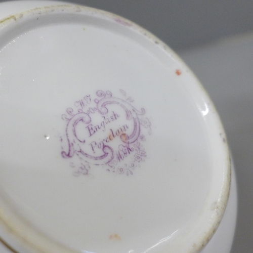 2064 - A M&K English Porcelain bowl, a/f, two hairline cracks, three Aynsley cabinet cups and two saucers, ... 