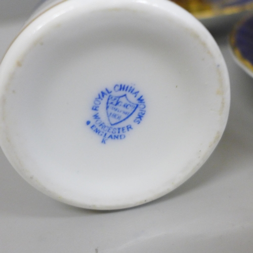 2064 - A M&K English Porcelain bowl, a/f, two hairline cracks, three Aynsley cabinet cups and two saucers, ... 