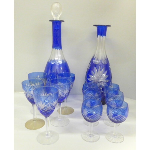 2078 - Bohemian blue cut glass decanters and glasses, one lacking stopper **PLEASE NOTE THIS LOT IS NOT ELI... 