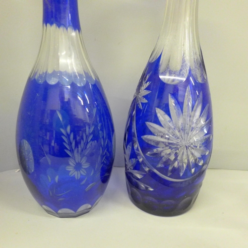 2078 - Bohemian blue cut glass decanters and glasses, one lacking stopper **PLEASE NOTE THIS LOT IS NOT ELI... 