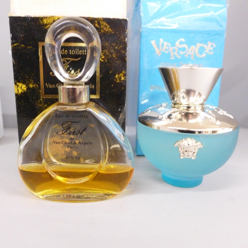 2091 - Eight perfumes including Bvlgari, Versace, Must de Cartier