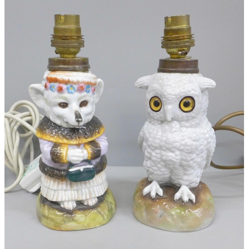 2098 - Two German novelty lamps; a Little Red Riding Hood Wolf and an owl