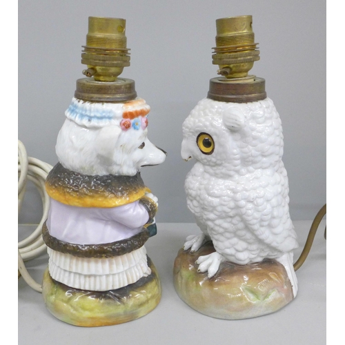 2098 - Two German novelty lamps; a Little Red Riding Hood Wolf and an owl