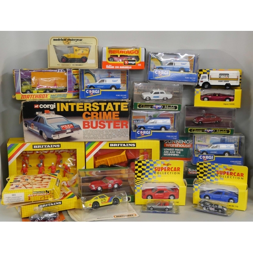 2275 - A collection of model vehicles, all boxed including Britains Autoway, Matchbox, Corgi Interstate Cri... 