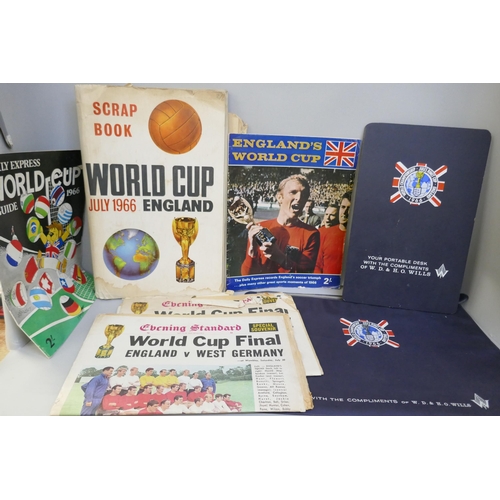 2277 - A World Cup 1966 scrapbook with newspapers and clippings, score sheet, Daily Express World Cup Guide... 