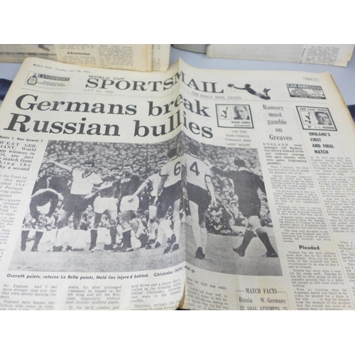 2277 - A World Cup 1966 scrapbook with newspapers and clippings, score sheet, Daily Express World Cup Guide... 