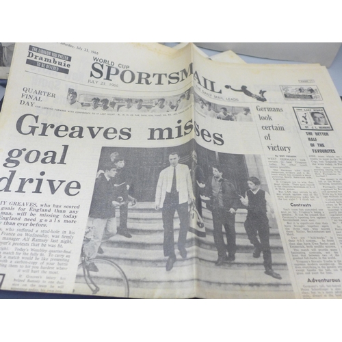 2277 - A World Cup 1966 scrapbook with newspapers and clippings, score sheet, Daily Express World Cup Guide... 